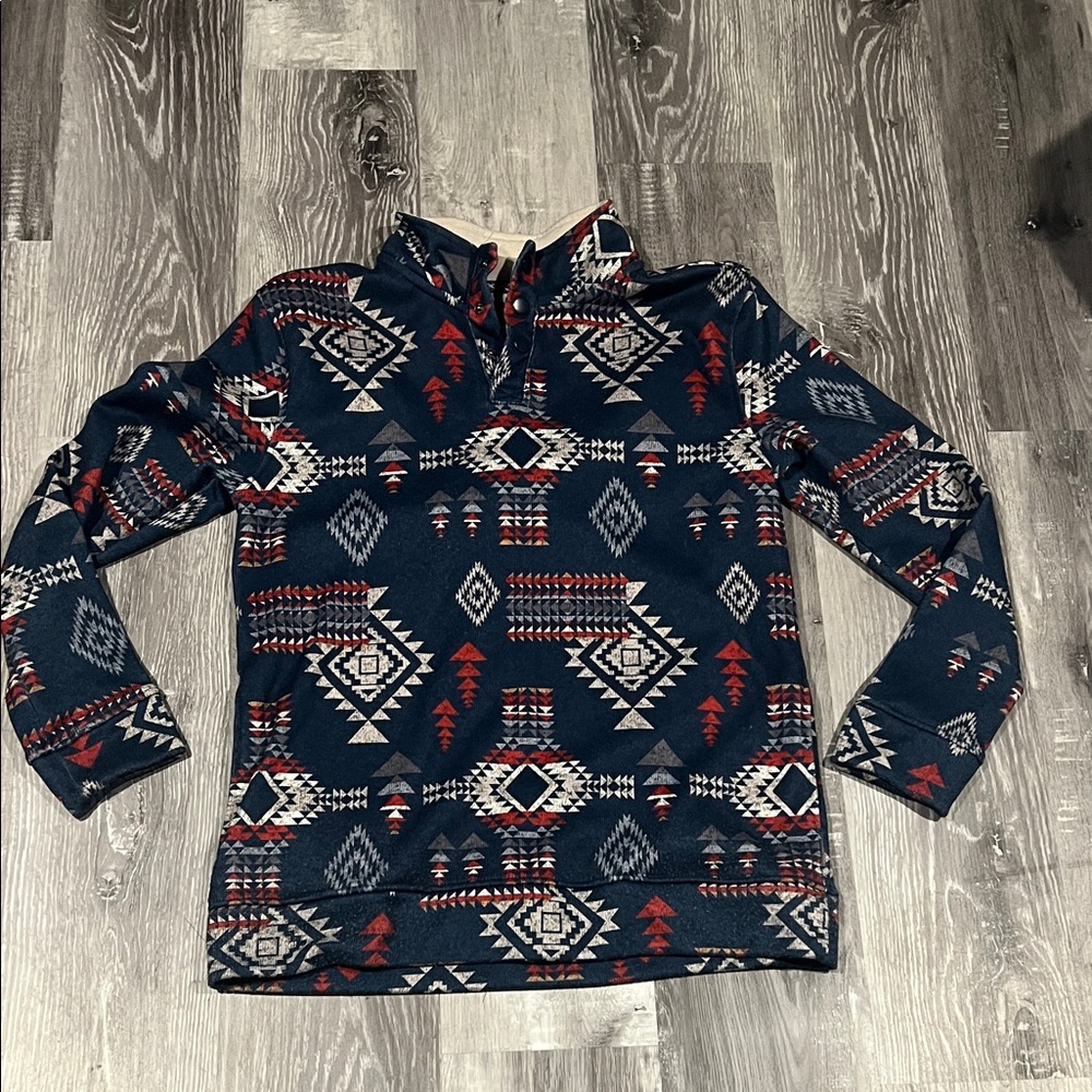 Men's Geometric Pattern Hoodie - Navy and Red